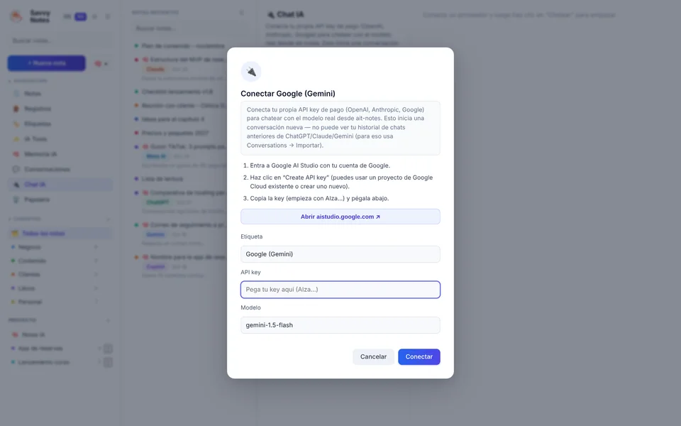 Asistente para conectar Perplexity con pasos y campo de API key