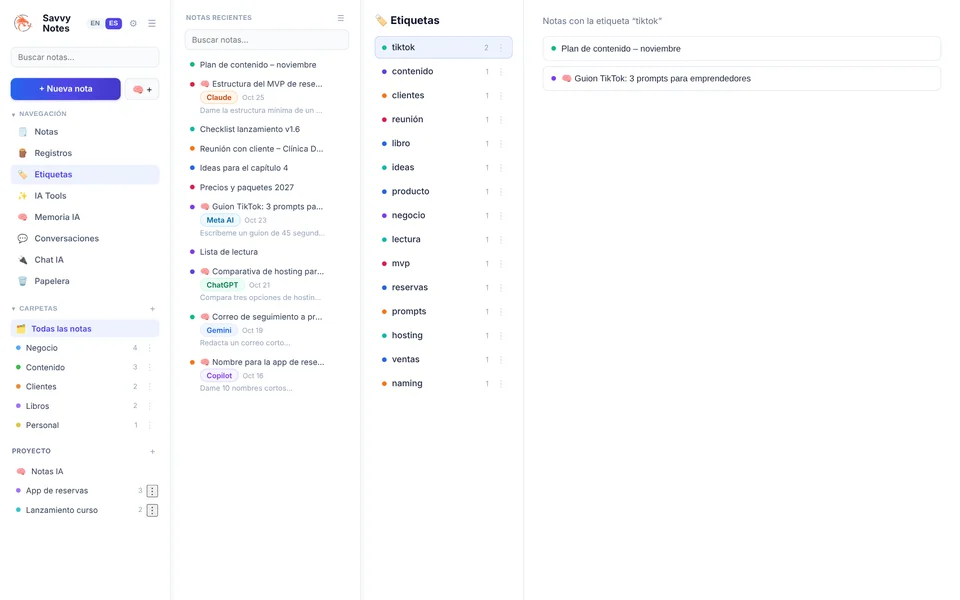 Sección Etiquetas