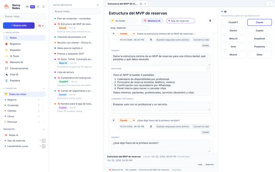 Nota de Memoria IA con intercambios de Claude