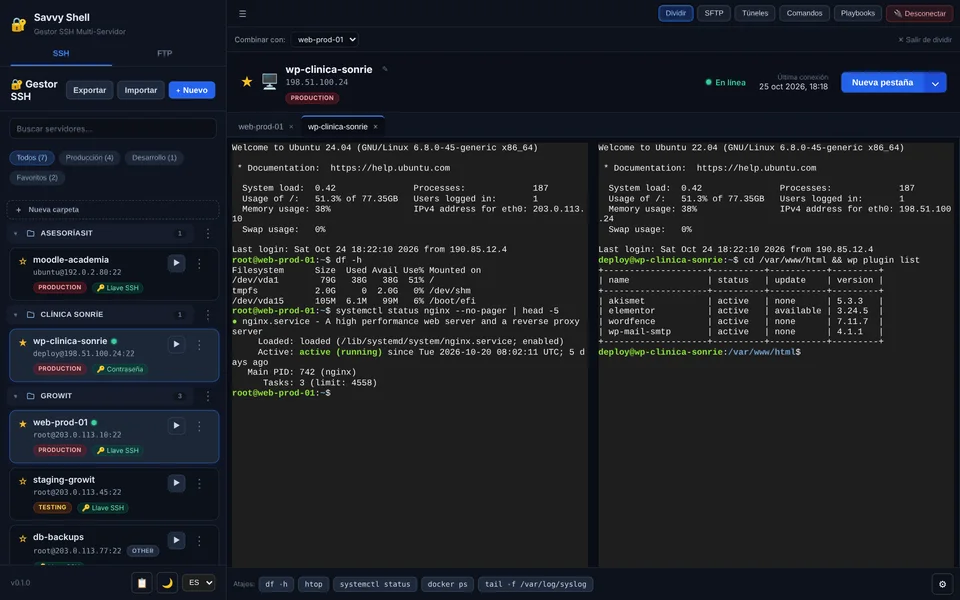 Dos sesiones SSH en pantalla dividida
