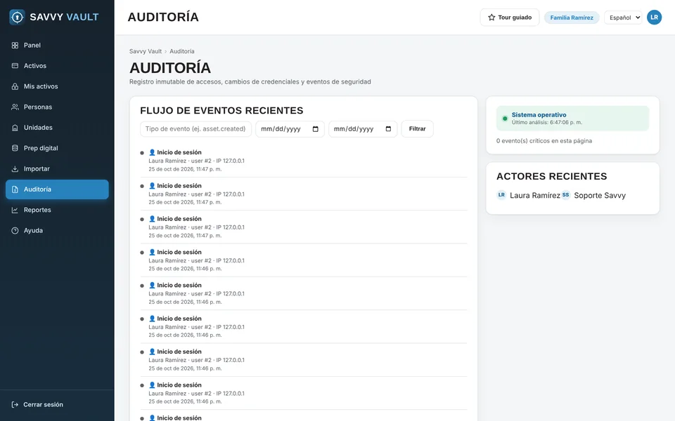 Pantalla de auditoría