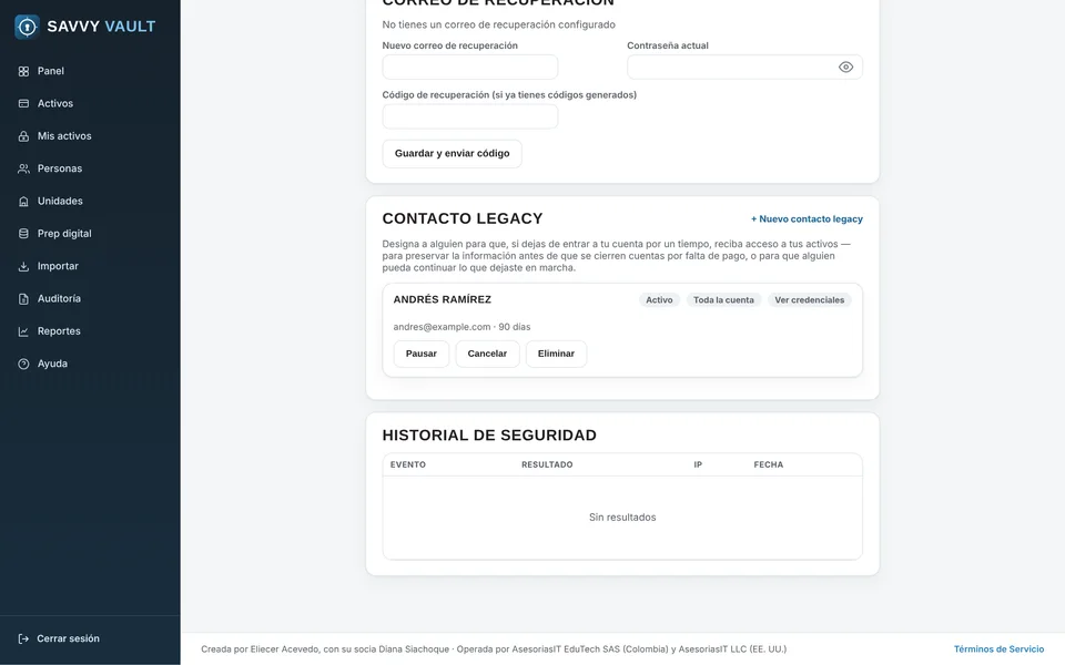 Tarjeta de contacto legacy en Mi cuenta