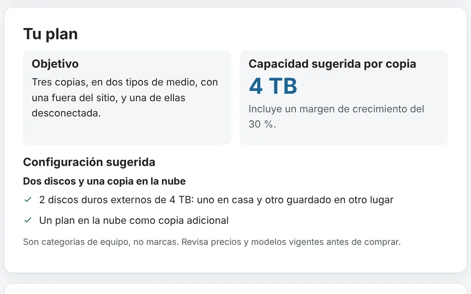 Plan de respaldos con objetivo y acciones